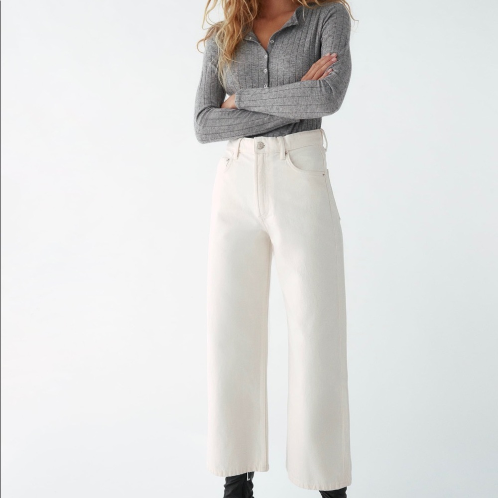 Cropped Wide Leg Jeans (Oyster White) Size: 27